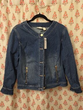 Chico's Dark Blue Collarless Denim Jacket